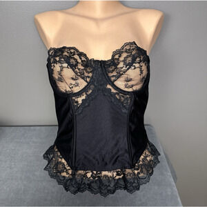 Vintage Lady Marlene Bustier Strapless Top Black Sheer Lace Cups Underwire 392